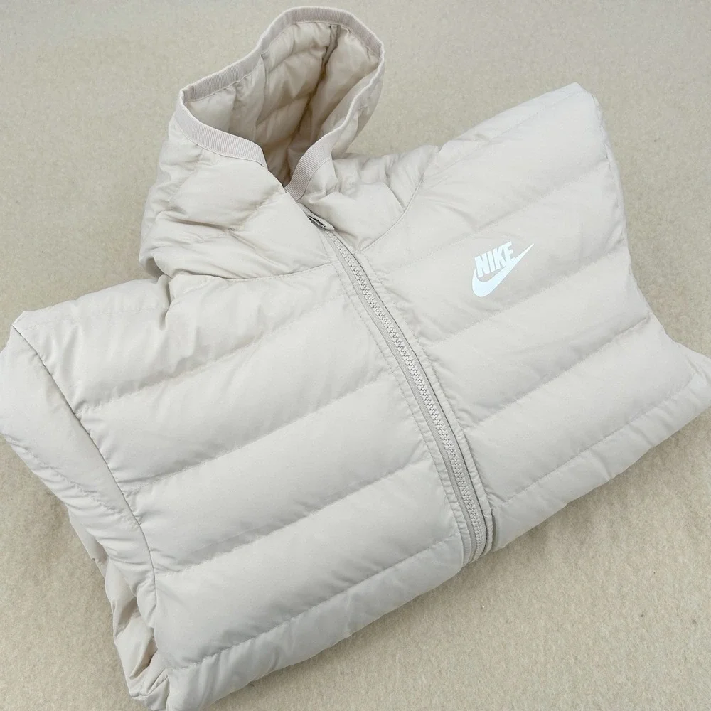 Nike Puffer Jacket Kids Size‎ M Brown Quilted Hooded Sporty Minimalist NEW